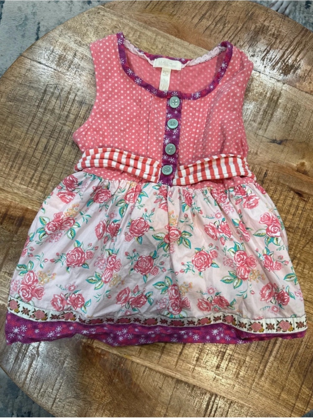 Pink Floral Matilda Jane size 6 Sleeveless Kids Top with Button Detail
